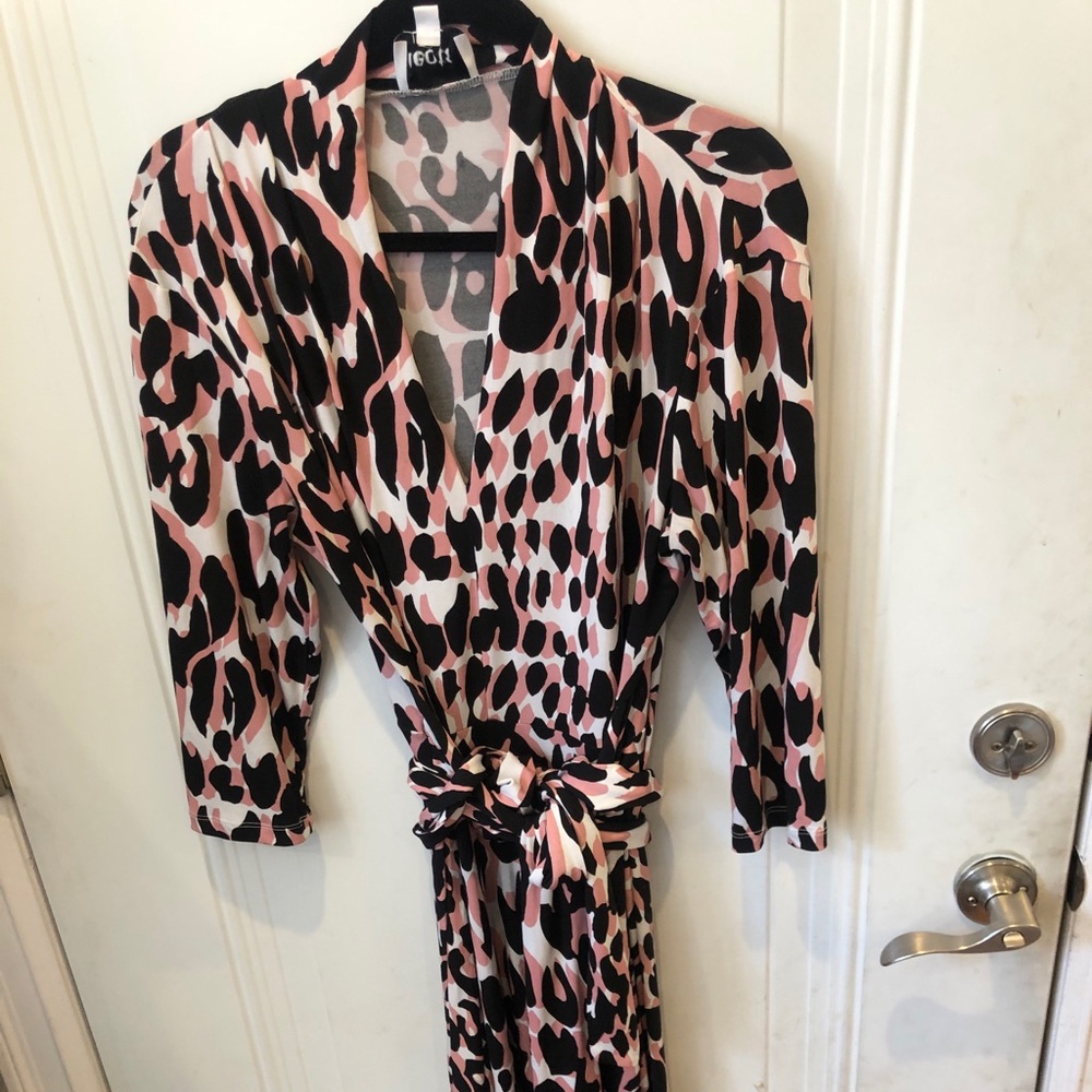 Leota Maya Pink/Black/White Leopard Dress Sz L